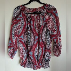 Daisy Fuentes Red Patterned Blouse Size M